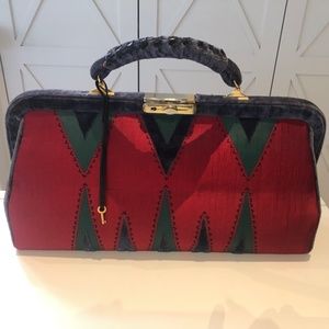 Vintage Roberta di Camerino red, blue, green cut velvet large handbag